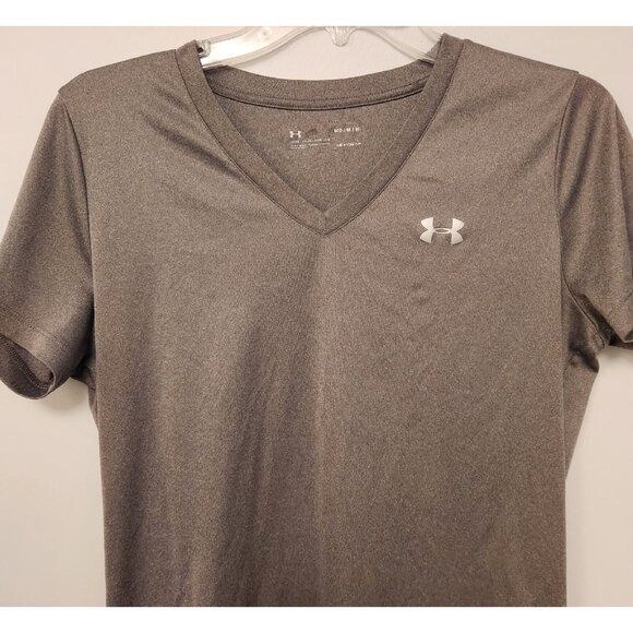 Under Armour Heat Gear V-Neck Shirt Short Sleeve Athletic Gray Womens Medium EUC - Picture 4 of 9